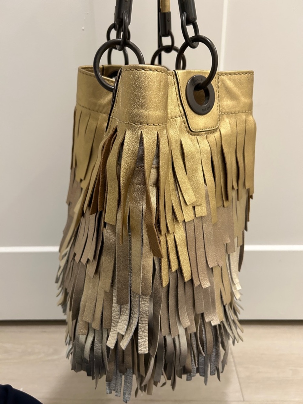 Coach Madison XL Metallic Leather Fringe Tote - Picture 11 of 17